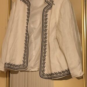 Coldwater Creek White Blazer with Black Embroidery